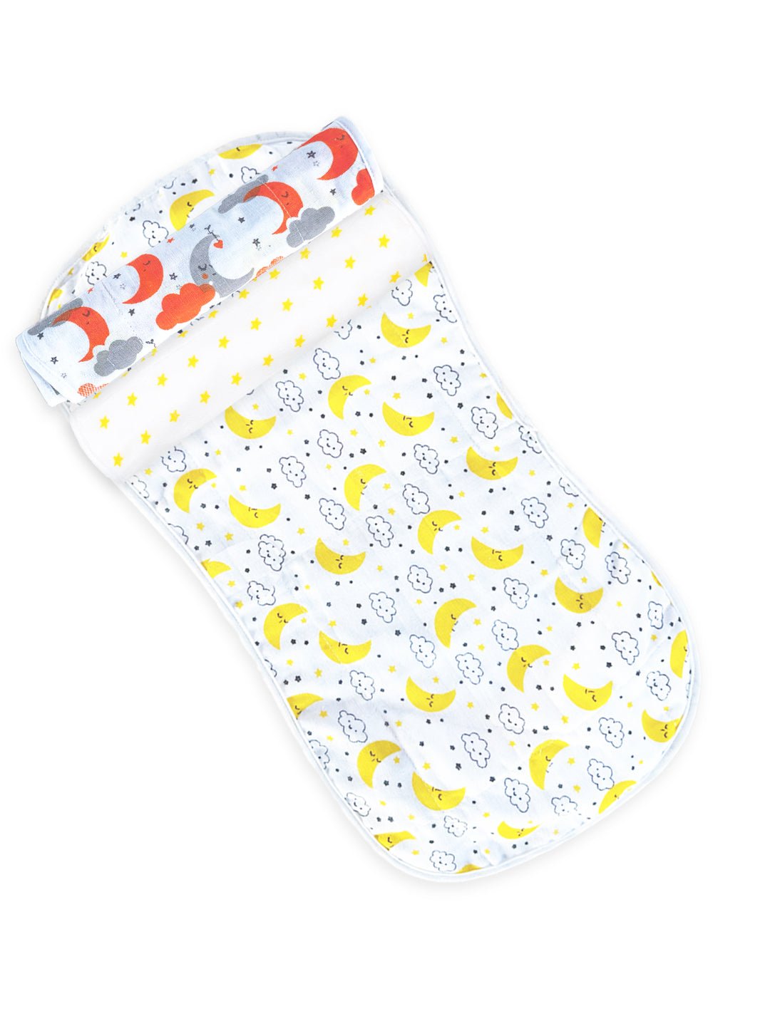 Muslin Burp Cloth Combo Of 3- Moon Kid-Yellow Star- Moon And Stars