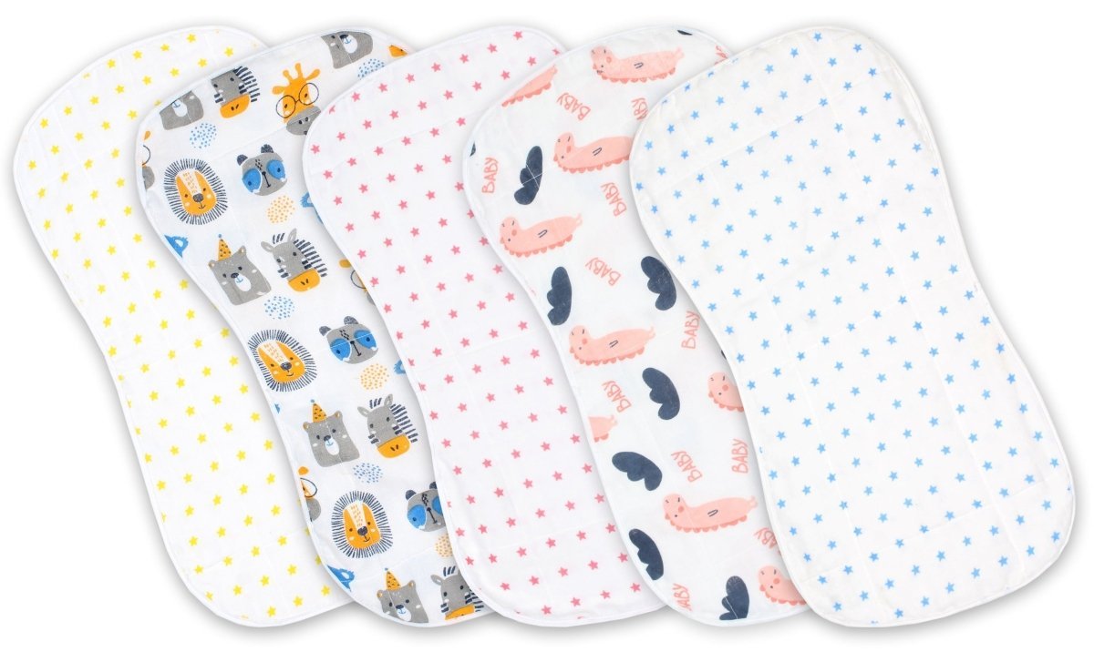 Muslin Burp Cloth Combo of 5- Option 5 - MSBC5-DBPYSF