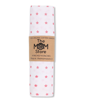 Muslin Swaddle Wrap- Pink Star - Muslin Swaddle Wrap