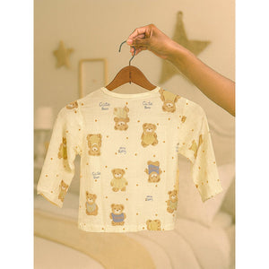 Mustard and Blue Ted, Organic Crushed soft Muslin Cotton Kids Nightsuit - 4 - 5 Years Nightsuits