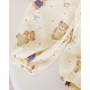 Mustard and Blue Ted, Organic Crushed soft Muslin Cotton Kids Nightsuit - 4 - 5 Years Nightsuits