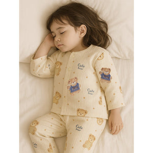 Mustard and Blue Ted, Organic Crushed soft Muslin Cotton Kids Nightsuit - 4 - 5 Years Nightsuits