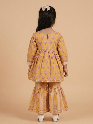 Mustard Bagicha Girls Anarkali Kurta Sharara Set - 0-6 Months Girls Ethnic Set