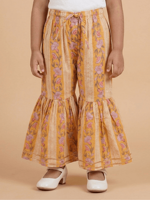 Mustard Bagicha Girls Anarkali Kurta Sharara Set - 0-6 Months Girls Ethnic Set