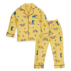 Mustard Brown Dino soft Cotton Kids Nightsuit - 4 - 5 Years Nightsuits