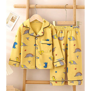 Mustard Brown Dino soft Cotton Kids Nightsuit - 4 - 5 Years Nightsuits