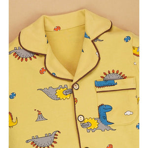 Mustard Brown Dino soft Cotton Kids Nightsuit - 4 - 5 Years Nightsuits