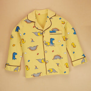 Mustard Brown Dino soft Cotton Kids Nightsuit - 4 - 5 Years Nightsuits