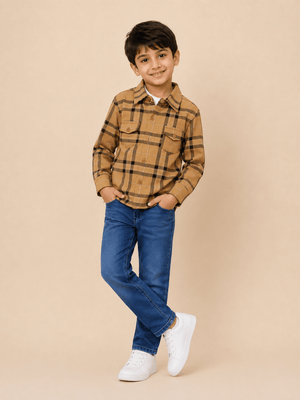 Mustard Flannel Plaid Kids Shirt - 0-6 Months Boys Casual Shirt