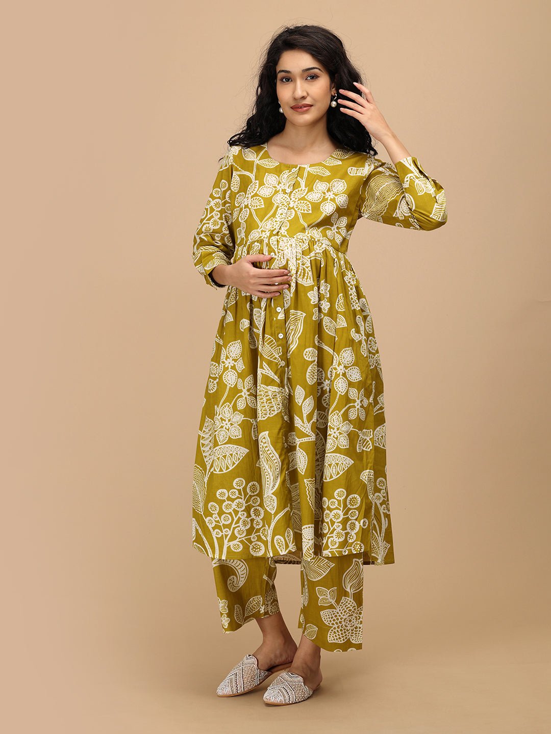 Mustard-ly Magical Nursing and Maternity Anarkali Kurta Set| The Mom Store Mustard-ly Magical Nursing and Maternity Anarkali Kurta Set| The Mom Store