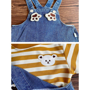 Mustard MadTed Dungaree with Stripes T-shirt, 2 Pcs Clothing Set For Toddlers And Kids - 1 - 2 Years Kids Clothing