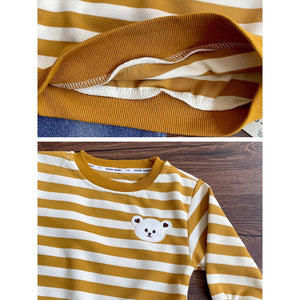 Mustard MadTed Dungaree with Stripes T-shirt, 2 Pcs Clothing Set For Toddlers And Kids - 1 - 2 Years Kids Clothing