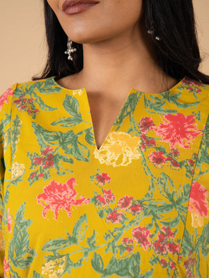 Mustard Phool Maternity and Nursing Kurta Set With Dupatta - S Maternity Ethnic Set