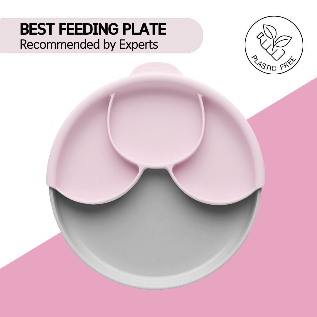 Miniware Healthy Meal Suction Plate with Dividers Set-Grey/Cotton Candy