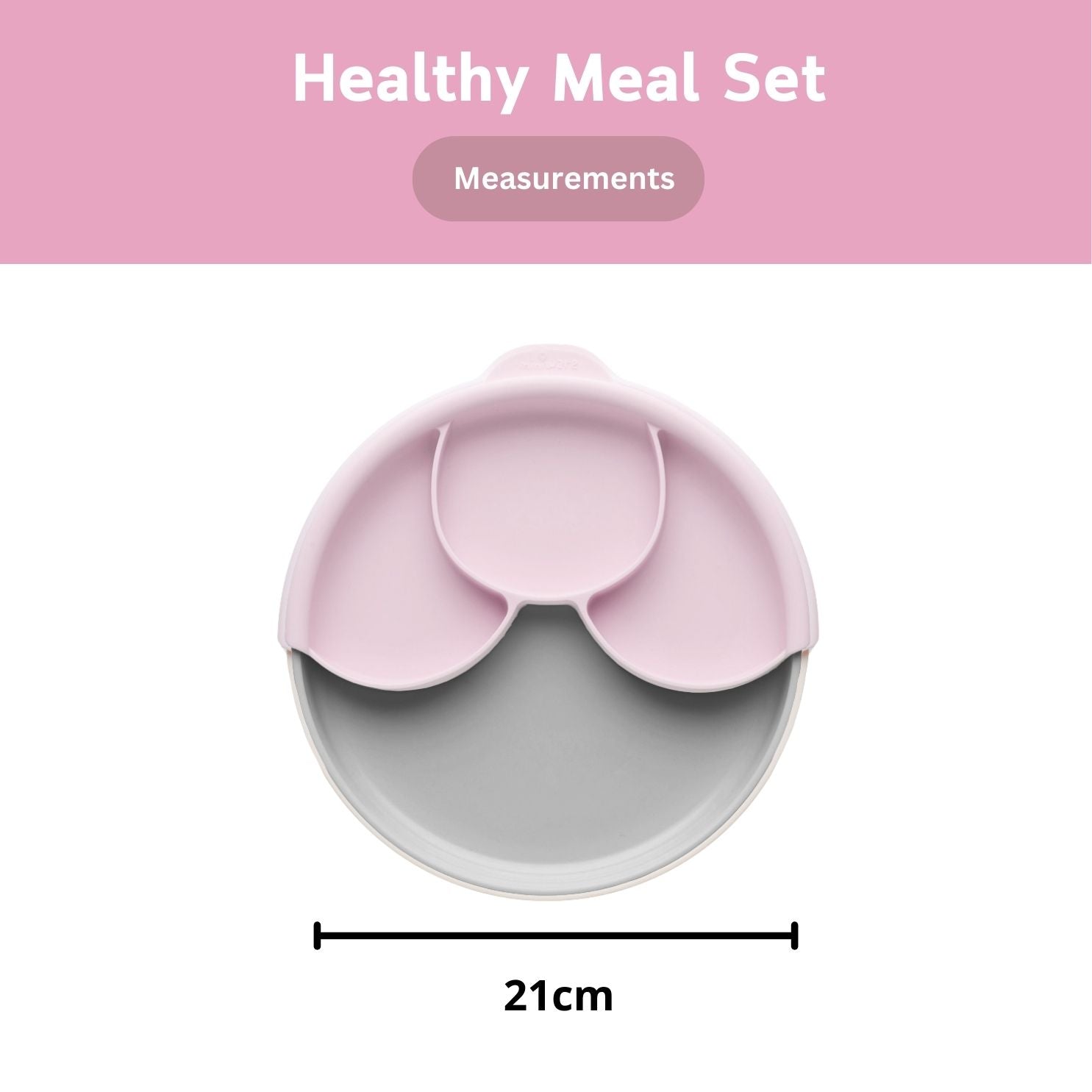 Miniware Healthy Meal Suction Plate with Dividers Set-Grey/Cotton Candy