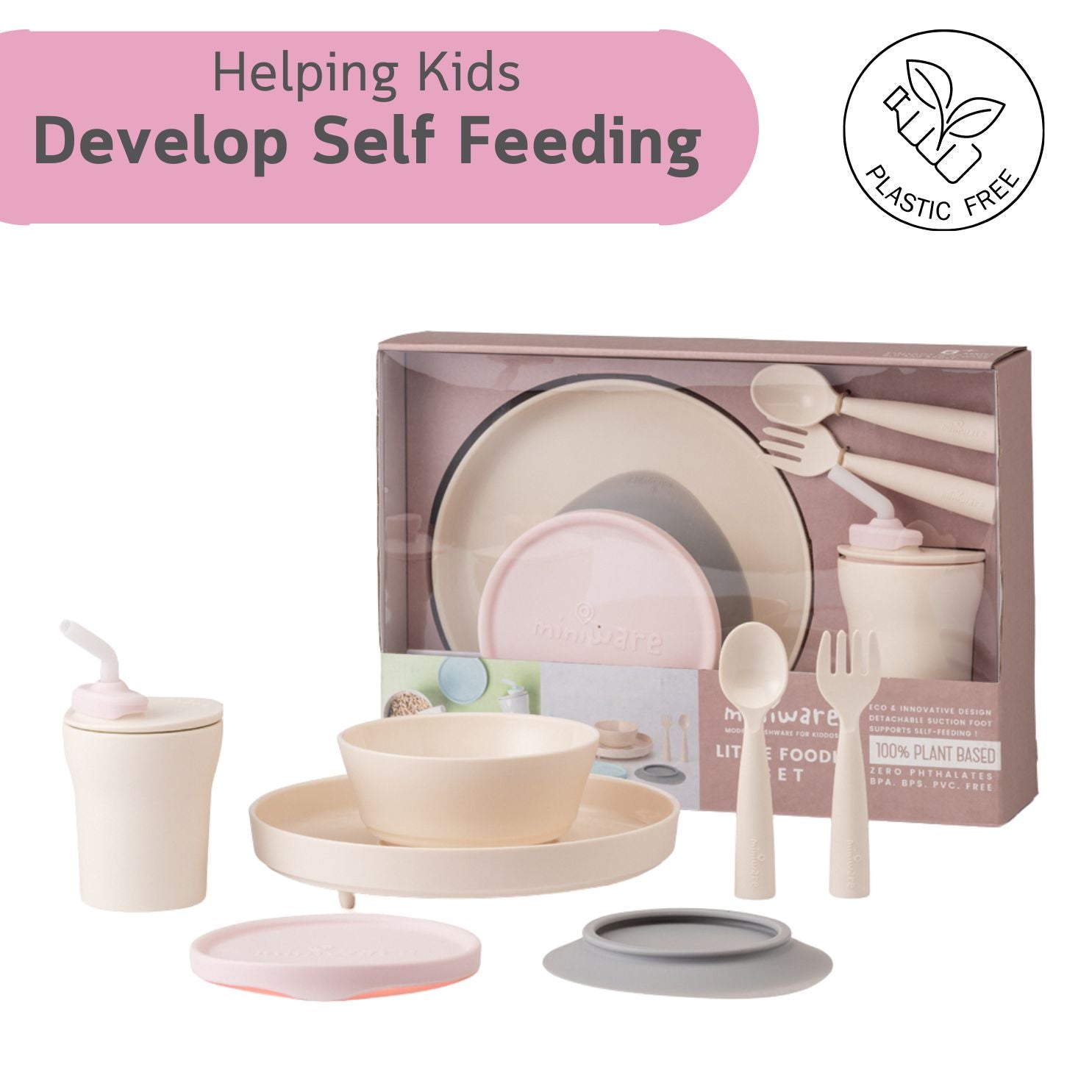 Miniware Little Foodie All-in-one Feeding Set - Vanilla/Cotton Candy