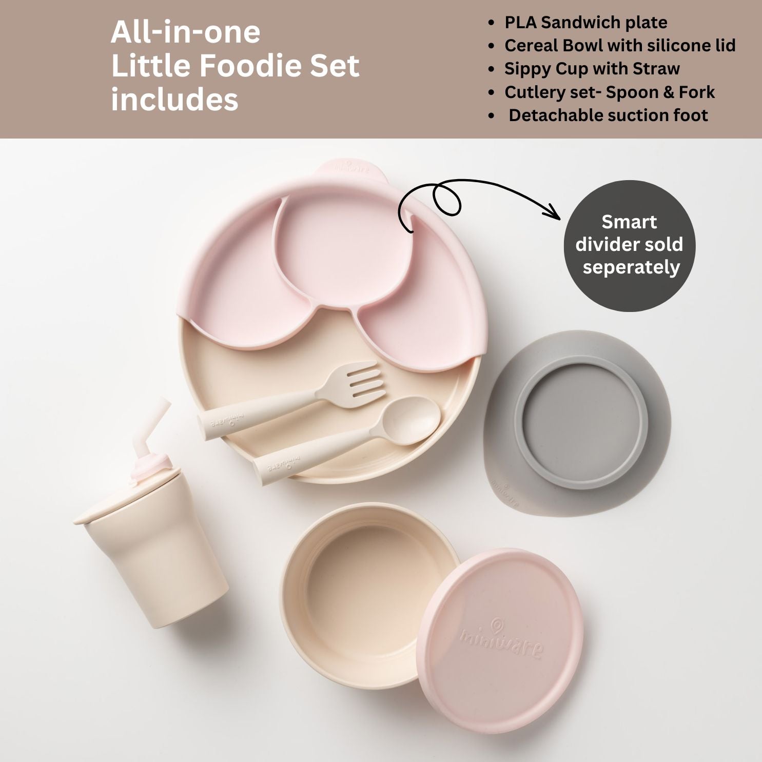 Miniware Little Foodie All-in-one Feeding Set - Vanilla/Cotton Candy