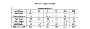 Size chart for my Smoothie Women's Pajama Set from the mom store, facing to her side