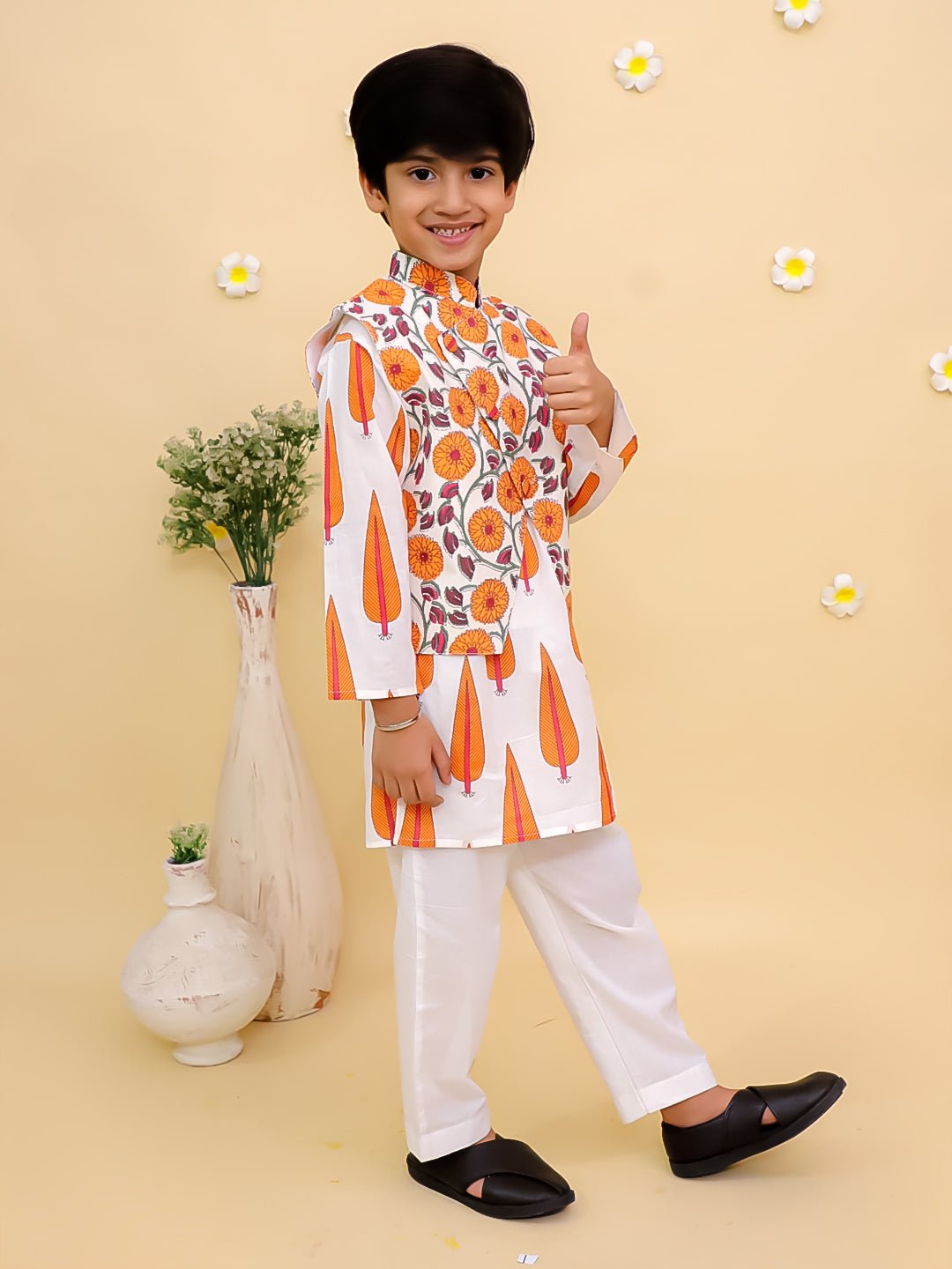 Narangi Boys Jacket And Kurta Pajama Set - KES - SC - NRNGB - 0 - 6