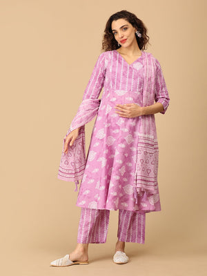 Nargis Noor Maternity and Nursing Kurta Set With Dupatta - S Maternity Ethnic Set