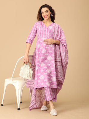 Nargis Noor Maternity and Nursing Kurta Set With Dupatta - S Maternity Ethnic Set
