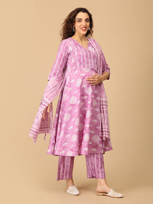 Nargis Noor Maternity and Nursing Kurta Set With Dupatta - S Maternity Ethnic Set