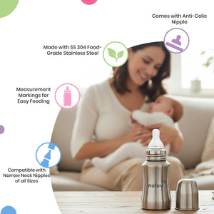 Narrow Neck Steel Feeding Bottle with nipple - 140ml Feeding Bottles