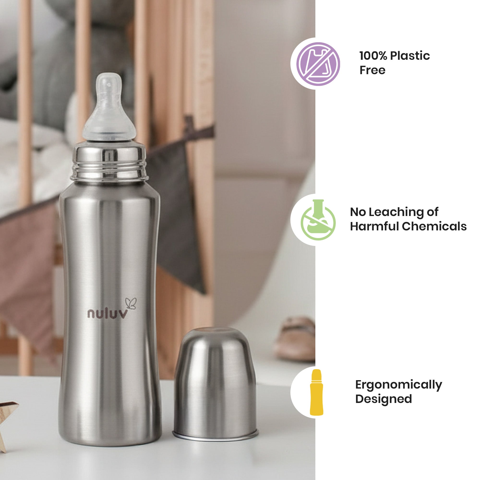 Narrow Neck Steel Feeding Bottle with nipple - 240ml Feeding Bottles