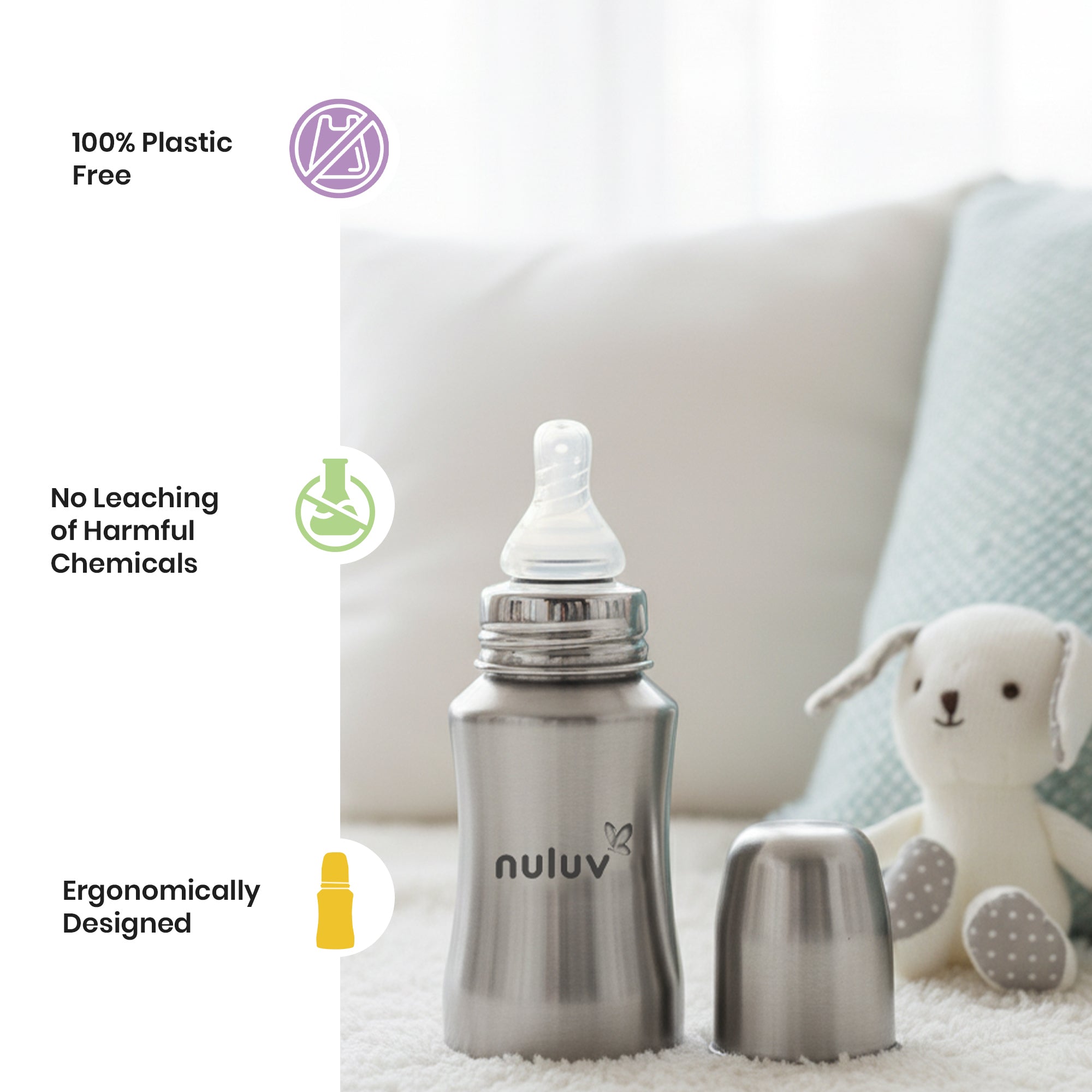 Narrow Neck Steel Feeding Bottle with nipple - 140ml Feeding Bottles