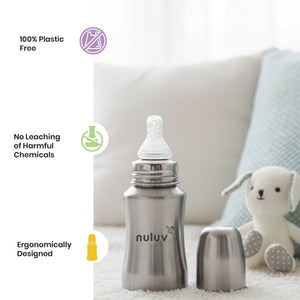Narrow Neck Steel Feeding Bottle with nipple - 140ml Feeding Bottles