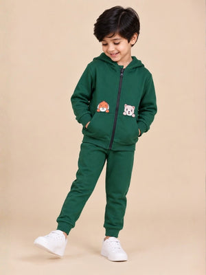 Naughty Puppies Zipper Jacket & Bottle Green Sweatpants Combo - Bottle Green Kids Winter Set