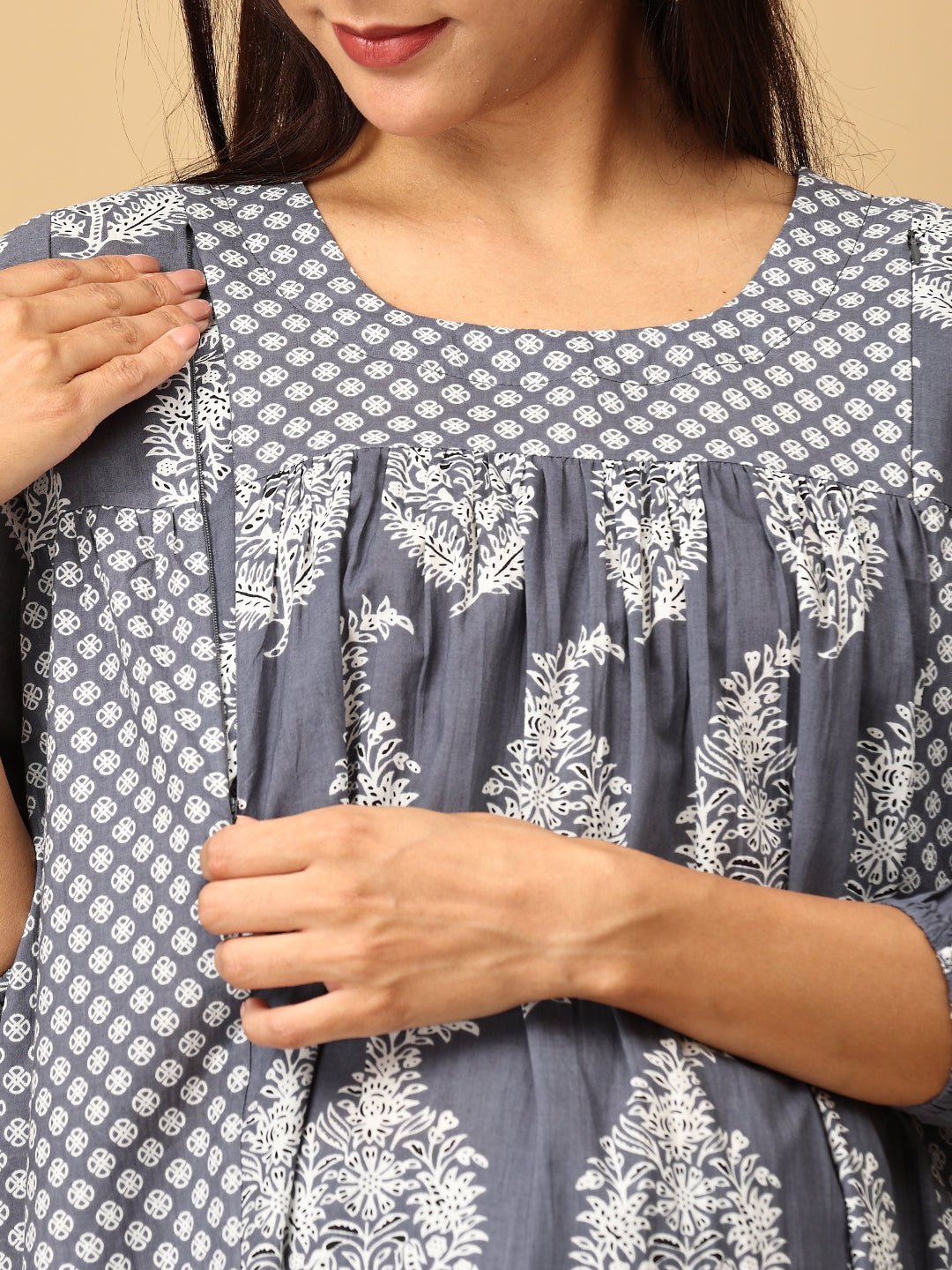 Naval Nirvana Maternity and Nursing Kurta Set With Dupatta - MEW - SK - NVLN - S