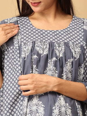 Naval Nirvana Maternity and Nursing Kurta Set With Dupatta - MEW - SK - NVLN - S