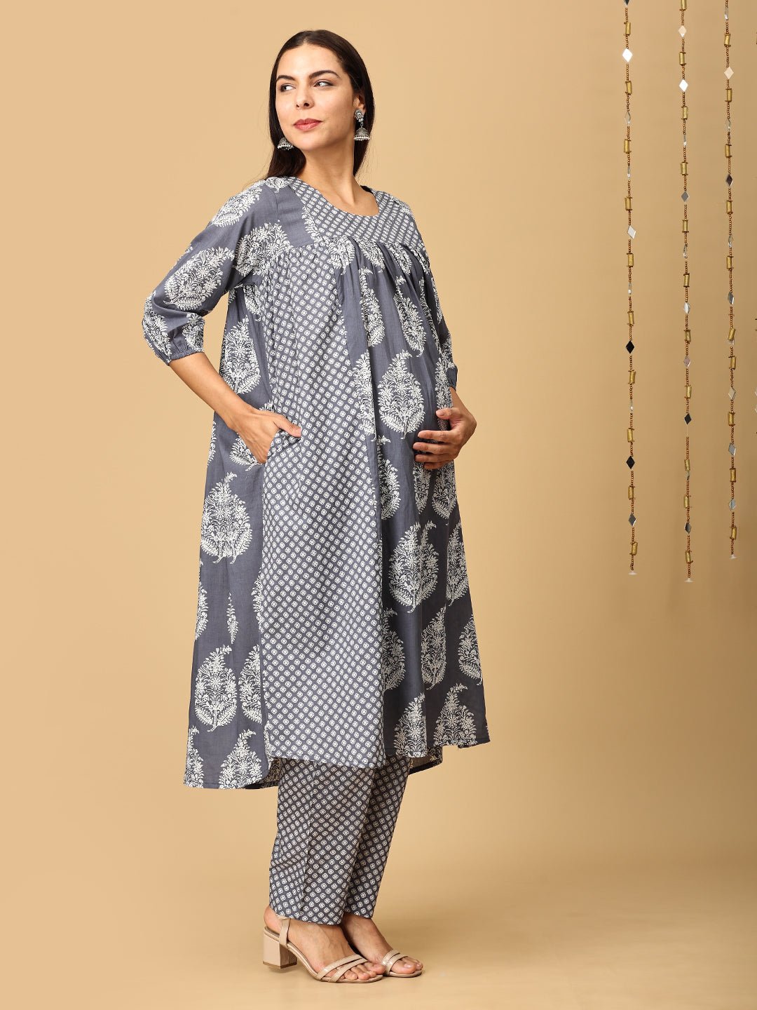 Naval Nirvana Maternity and Nursing Kurta Set With Dupatta - MEW - SK - NVLN - S