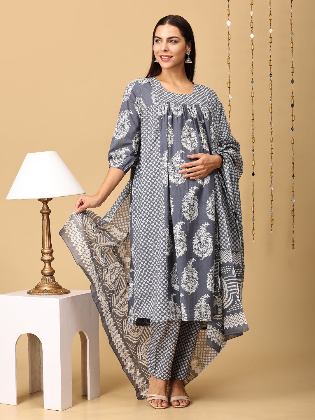 Naval Nirvana Maternity and Nursing Kurta Set With Dupatta - MEW - SK - NVLN - S