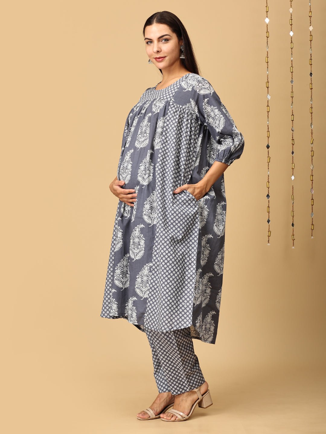 Naval Nirvana Maternity and Nursing Kurta Set With Dupatta - MEW - SK - NVLN - S