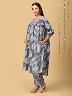 Naval Nirvana Maternity and Nursing Kurta Set With Dupatta - MEW - SK - NVLN - S