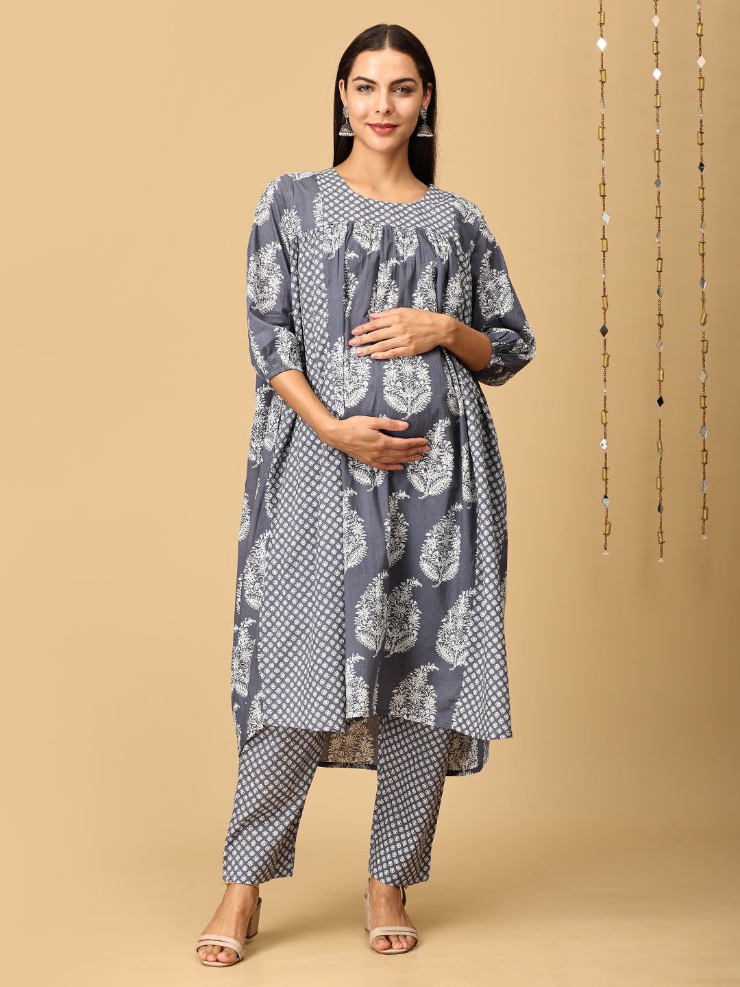Naval Nirvana Maternity and Nursing Kurta Set With Dupatta - MEW - SK - NVLN - S