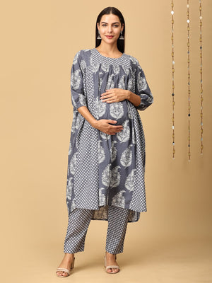 Naval Nirvana Maternity and Nursing Kurta Set With Dupatta - MEW - SK - NVLN - S