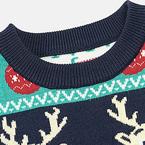 Navy 2 Christmas Deers Knitted Christmas cardigan Sweater for Kids - 3 - 4 Years Winter Wear