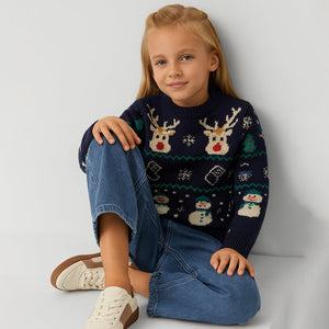Navy 2 Christmas Deers Knitted Christmas cardigan Sweater for Kids - 3 - 4 Years Winter Wear