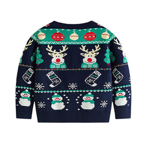 Navy 2 Christmas Deers Knitted Christmas cardigan Sweater for Kids - 3 - 4 Years Winter Wear