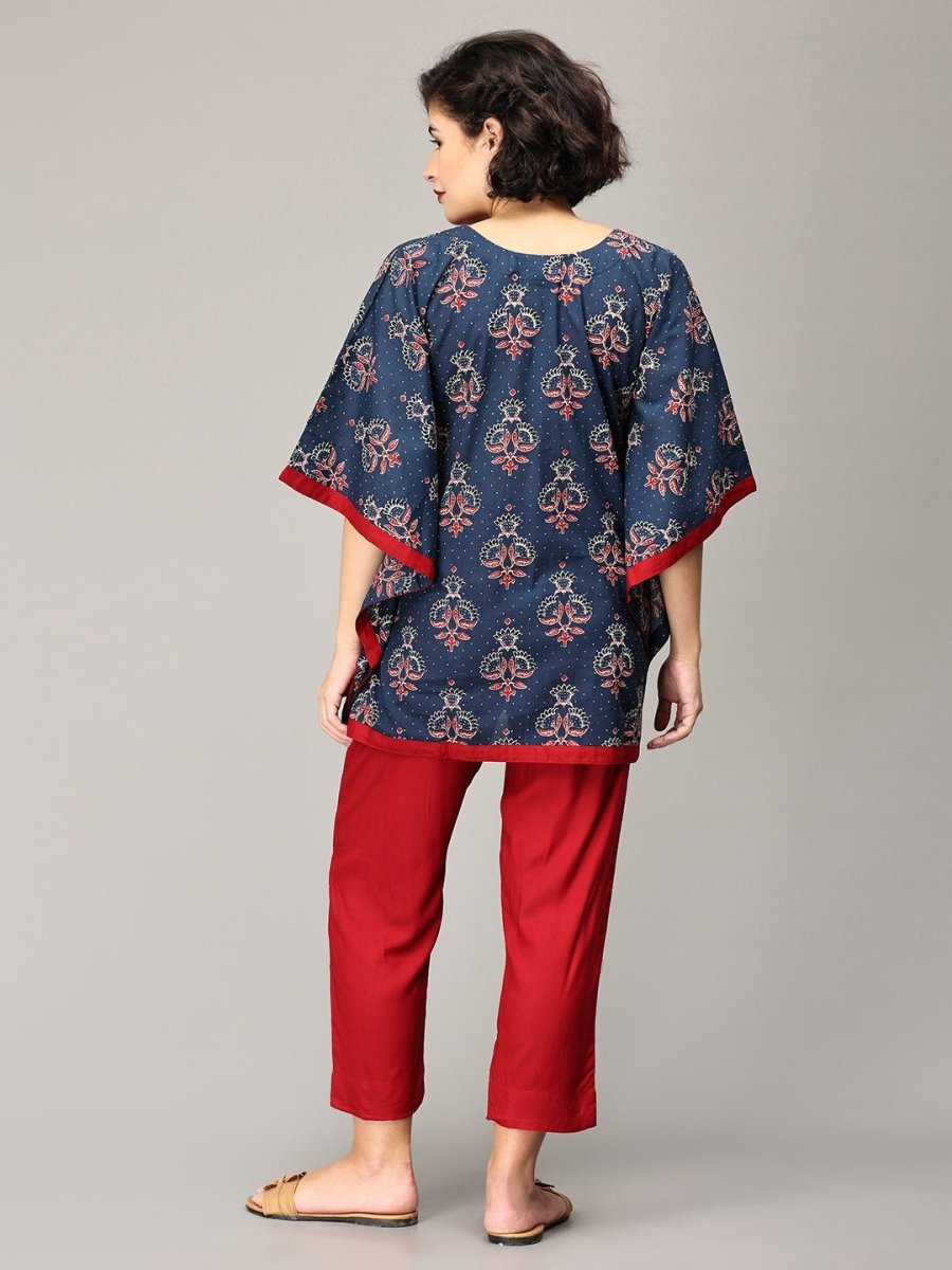 Navy Blue Floral and Maroon Kaftan Maternity and Feeding Nightsuit - NW-BMKF-S