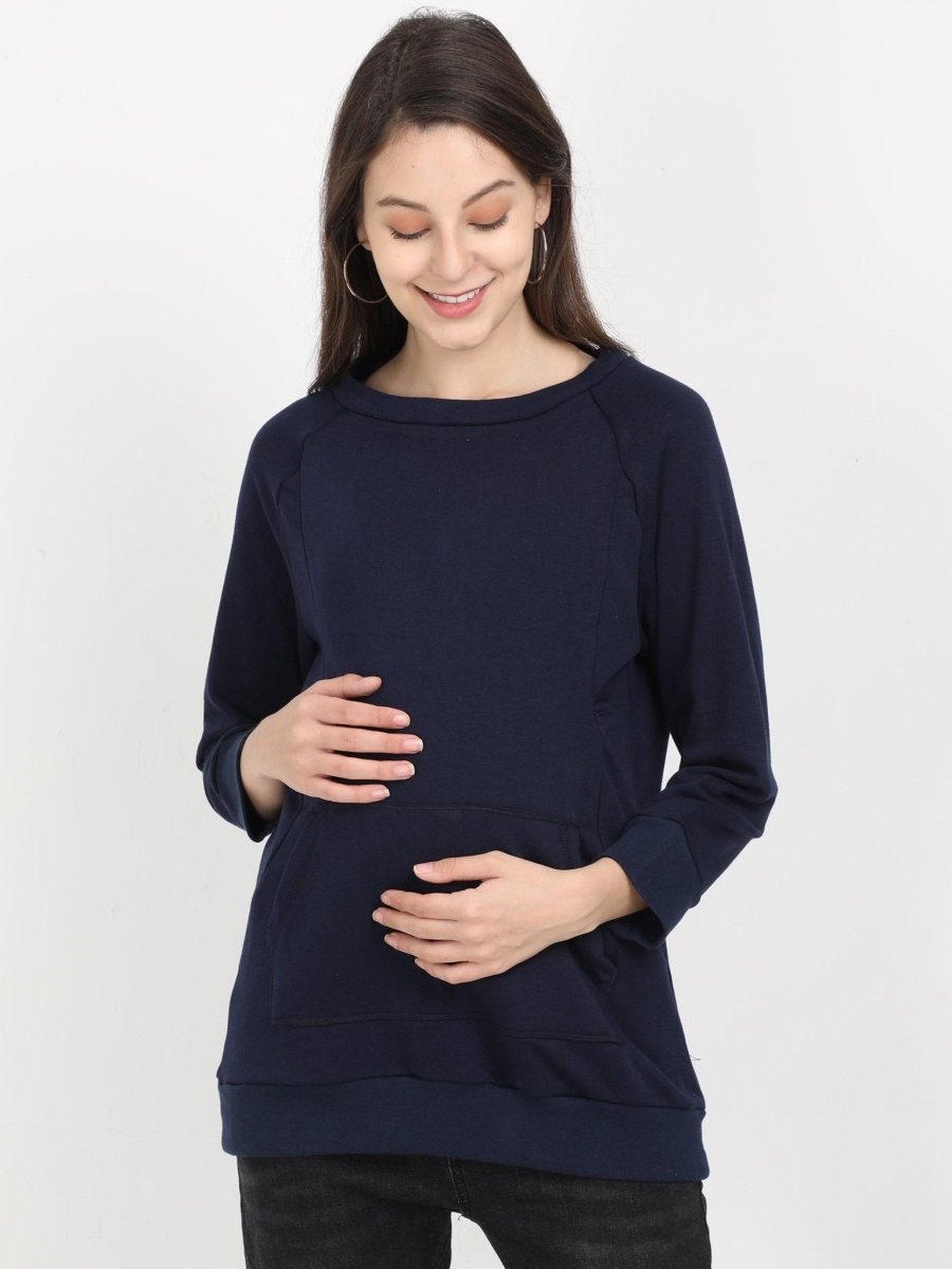 Navy Blue Maternity and Nursing Sweatshirt - MNSWT-NBLU-S