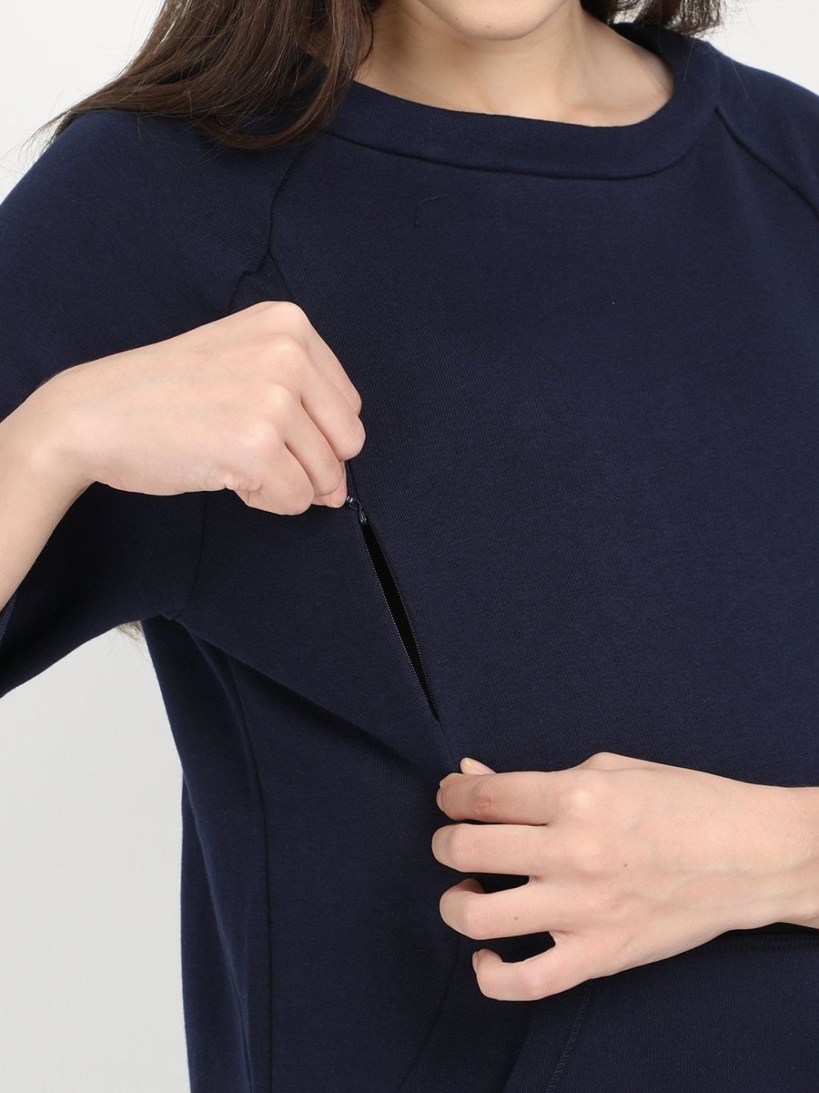 Navy Blue Maternity and Nursing Sweatshirt - MNSWT-NBLU-S