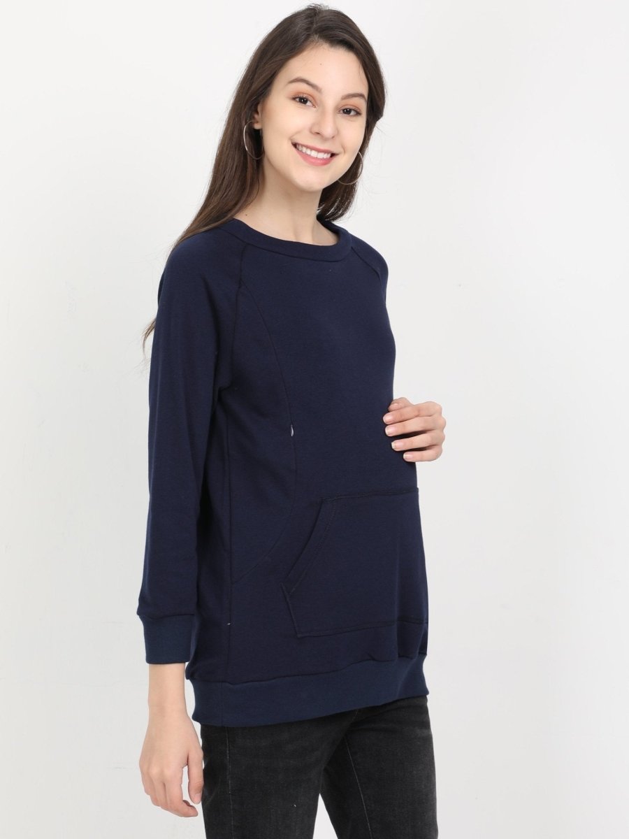 Navy Blue Maternity and Nursing Sweatshirt - MNSWT-NBLU-S