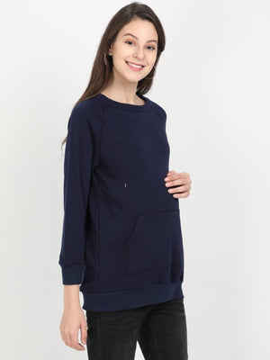 Navy Blue Maternity and Nursing Sweatshirt - MNSWT-NBLU-S