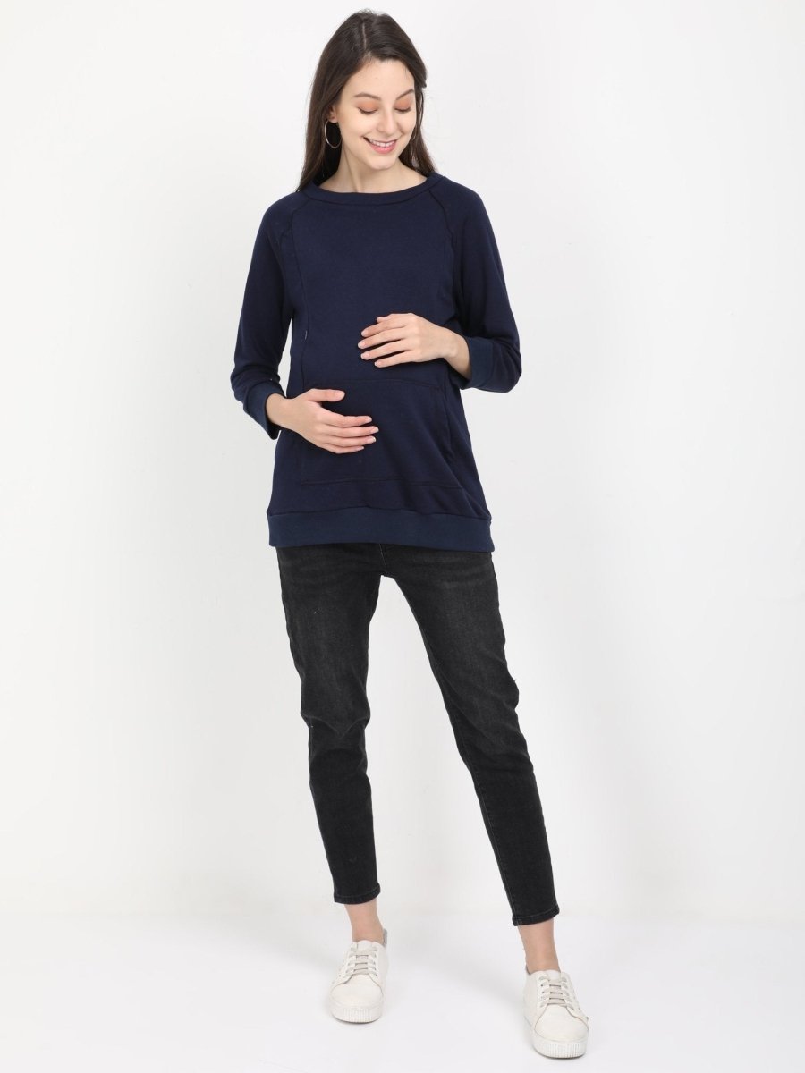Navy Blue Maternity and Nursing Sweatshirt - MNSWT-NBLU-S