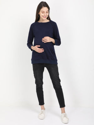 Navy Blue Maternity and Nursing Sweatshirt - MNSWT-NBLU-S