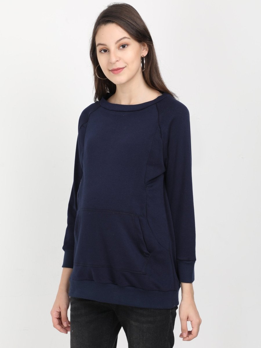 Navy Blue Maternity and Nursing Sweatshirt - MNSWT-NBLU-S